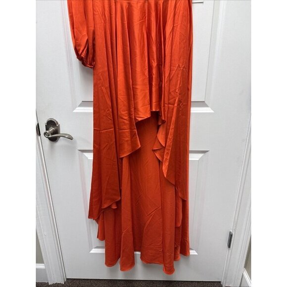 Mac Duggal Size 8 Orange One-Shoulder Satin High Low Prom Cocktail Gown Dress - Picture 6 of 9